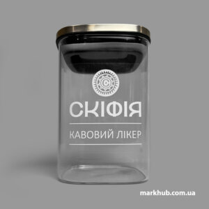 Етикетка на скляній банці з кришкою для ресторану Скіфія